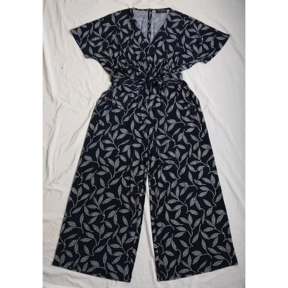 Lane Bryant Kimono Sleeve V-Neck Jersey Jumpsuit Leaves Flowy Chic Boho 14/16 - Picture 3 of 12